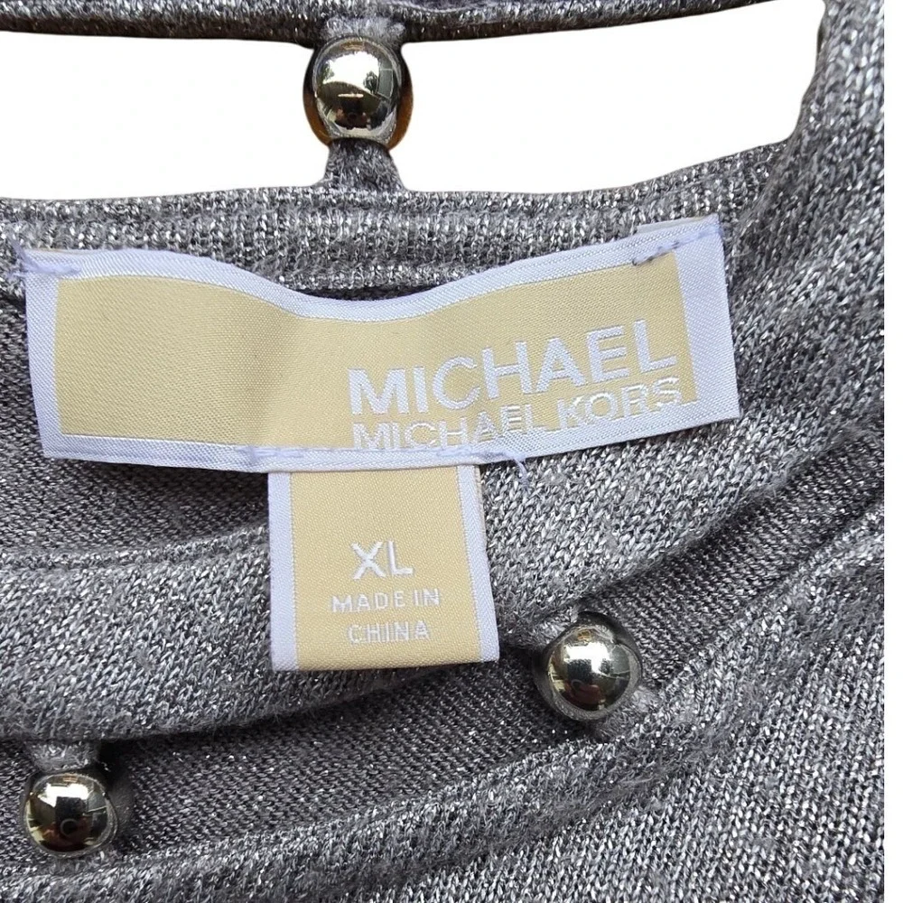 MICHAEL‎ KORS Silver Metallic Cutout Cold Shoulder Long Sleeve Top XL